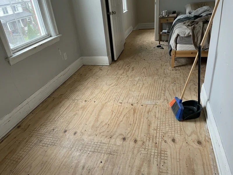 Bare subfloor ready for new flooring
