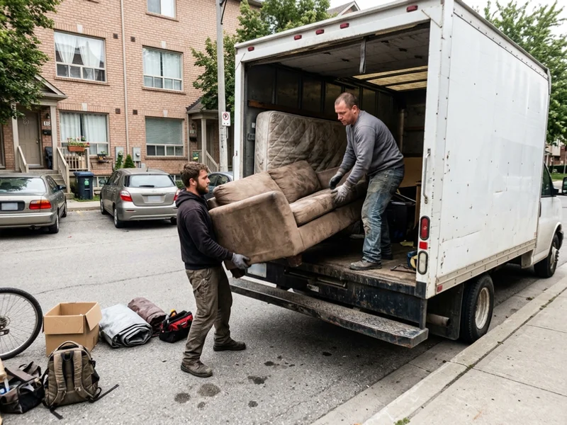 Crew loading a mattress and sofa into the truck