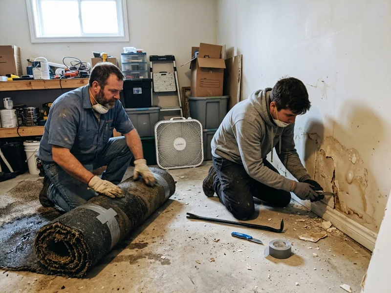 Removing water-damaged carpet and drywall