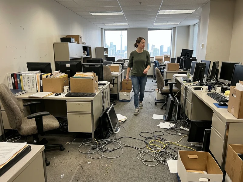 Office floor full of old furniture before cleanout