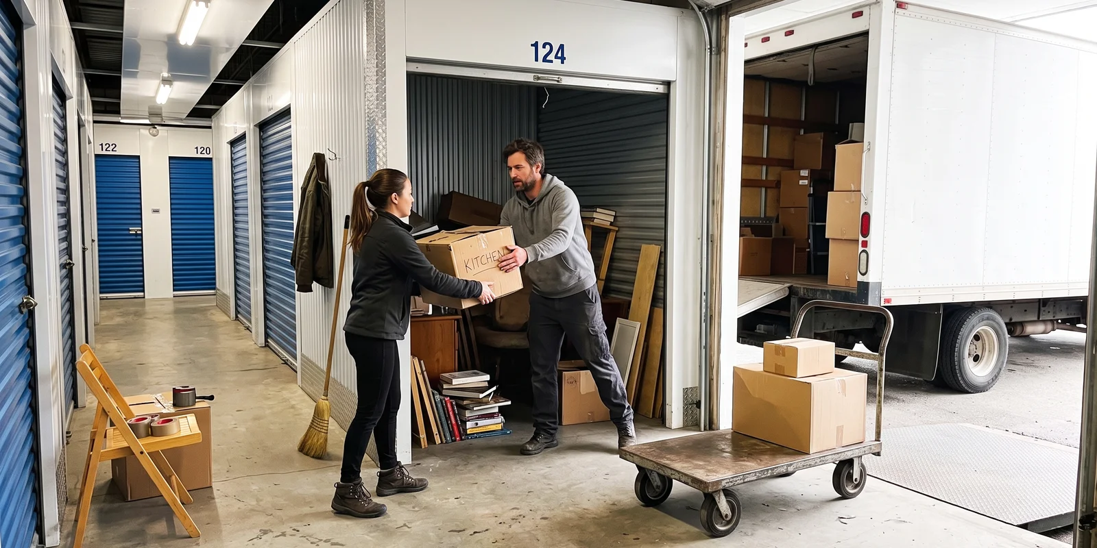 Crew emptying a self-storage locker into a truck