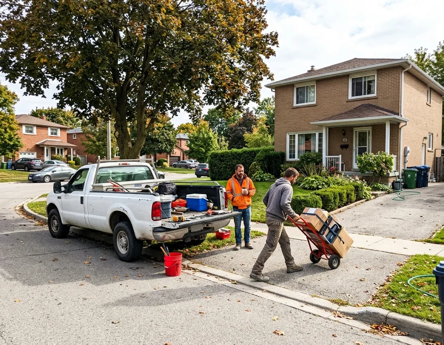 Junk removal crew arriving at a home in the Greater Toronto Area